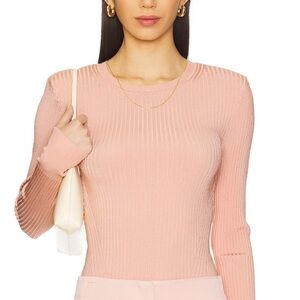 Veronica Beard Acara Pullover Pink Ribbed Long Sleeve Top